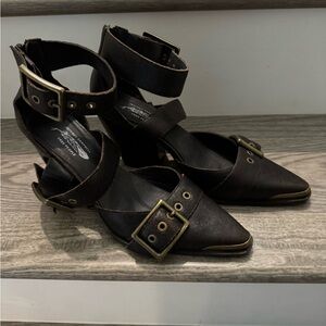 Free People Jeffrey Campbell  Black Heels with Gold Buckles